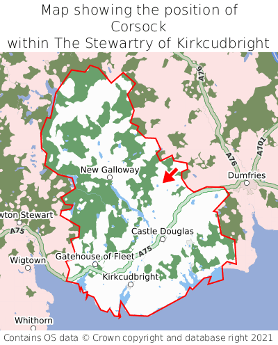 Map showing location of Corsock within The Stewartry of Kirkcudbright