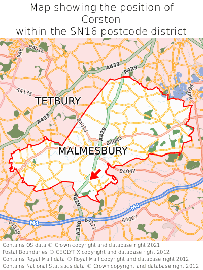 Map showing location of Corston within SN16