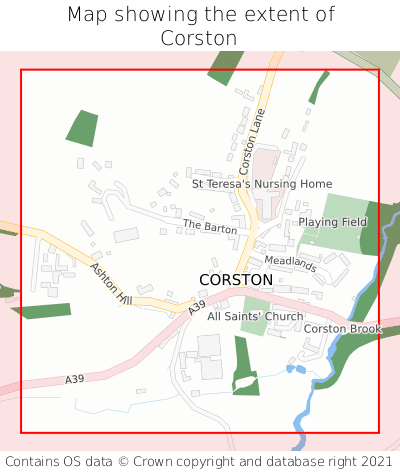 Map showing extent of Corston as bounding box