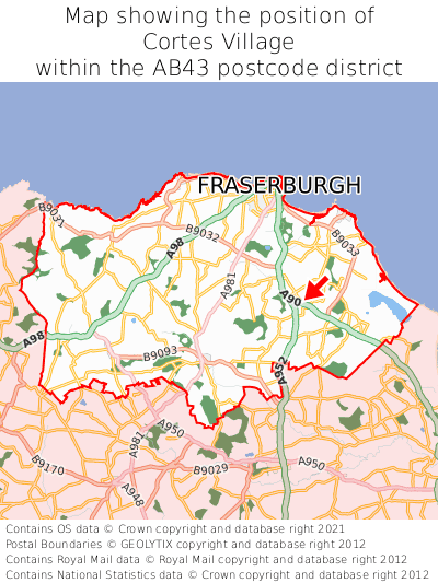 Map showing location of Cortes Village within AB43