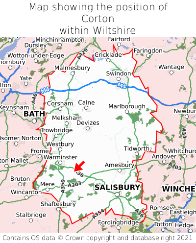 Map showing location of Corton within Wiltshire