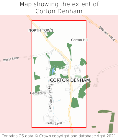 Map showing extent of Corton Denham as bounding box
