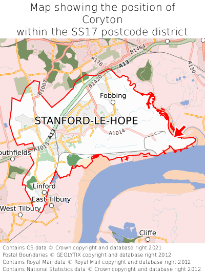 Map showing location of Coryton within SS17