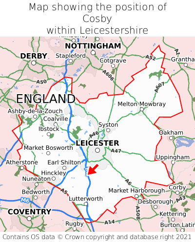 Map showing location of Cosby within Leicestershire