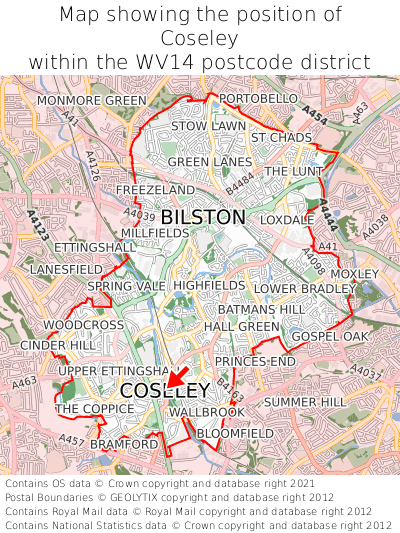 Map showing location of Coseley within WV14