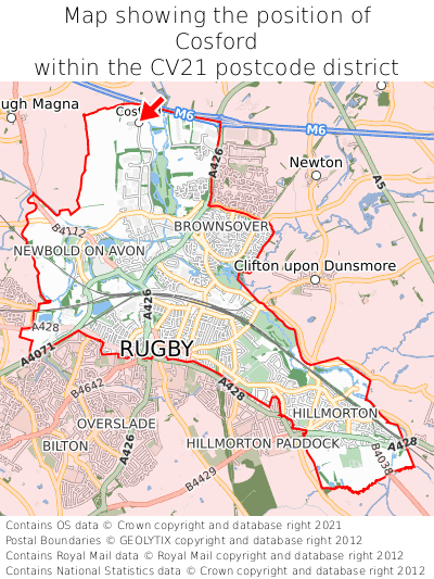 Map showing location of Cosford within CV21