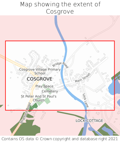 Map showing extent of Cosgrove as bounding box
