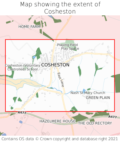 Map showing extent of Cosheston as bounding box