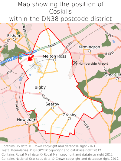 Map showing location of Coskills within DN38