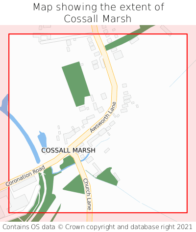 Map showing extent of Cossall Marsh as bounding box