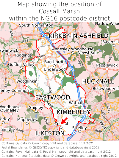 Map showing location of Cossall Marsh within NG16