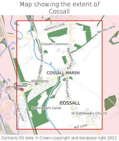 Map showing extent of Cossall as bounding box
