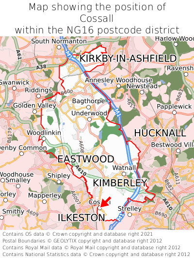 Map showing location of Cossall within NG16