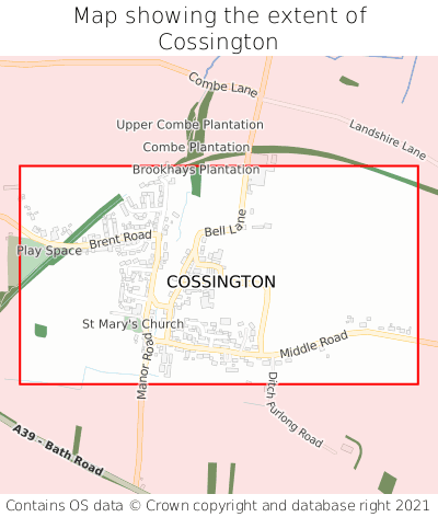 Map showing extent of Cossington as bounding box