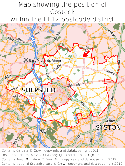 Map showing location of Costock within LE12