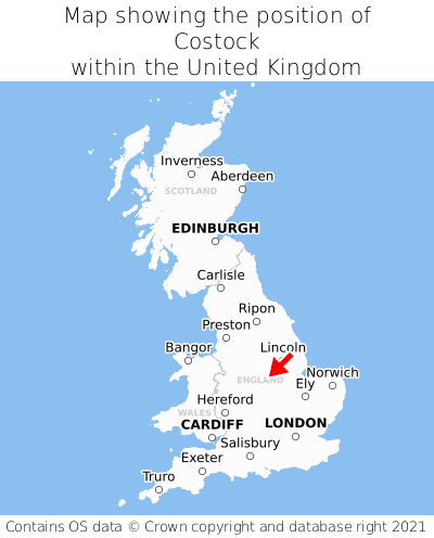 Map showing location of Costock within the UK
