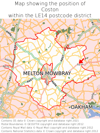 Map showing location of Coston within LE14