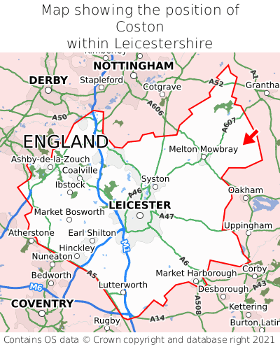 Map showing location of Coston within Leicestershire