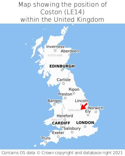 Map showing location of Coston within the UK