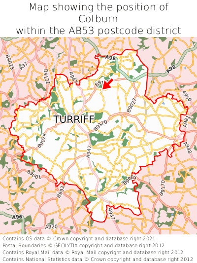 Map showing location of Cotburn within AB53