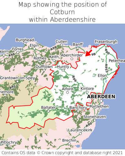 Map showing location of Cotburn within Aberdeenshire
