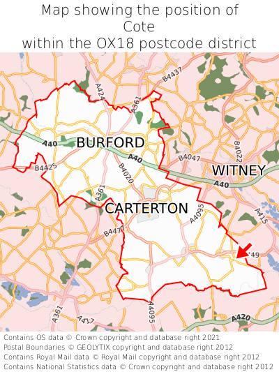 Map showing location of Cote within OX18