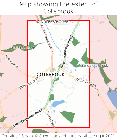 Map showing extent of Cotebrook as bounding box