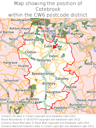 Map showing location of Cotebrook within CW6