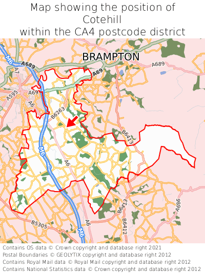 Map showing location of Cotehill within CA4