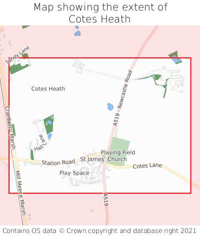 Map showing extent of Cotes Heath as bounding box