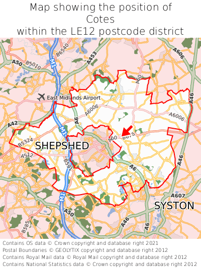 Map showing location of Cotes within LE12