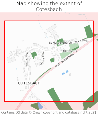 Map showing extent of Cotesbach as bounding box