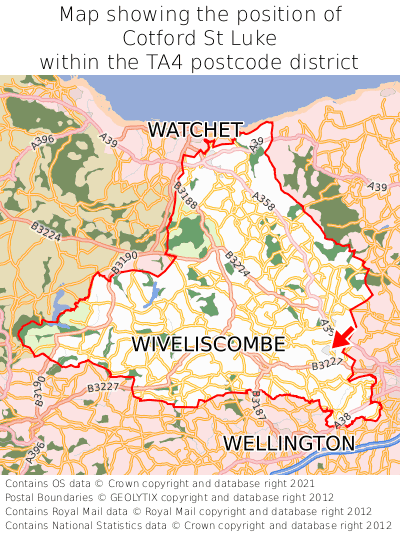 Map showing location of Cotford St Luke within TA4