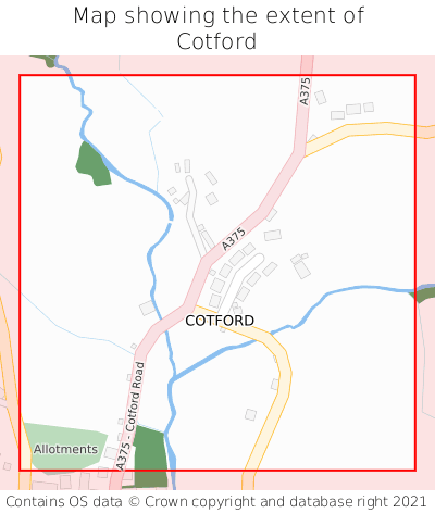 Map showing extent of Cotford as bounding box