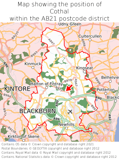 Map showing location of Cothal within AB21