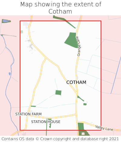 Map showing extent of Cotham as bounding box