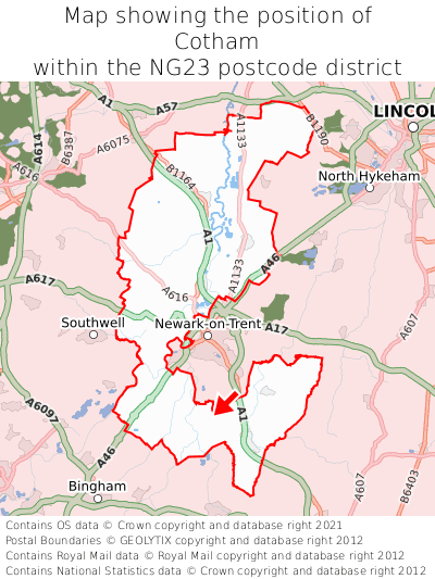 Map showing location of Cotham within NG23