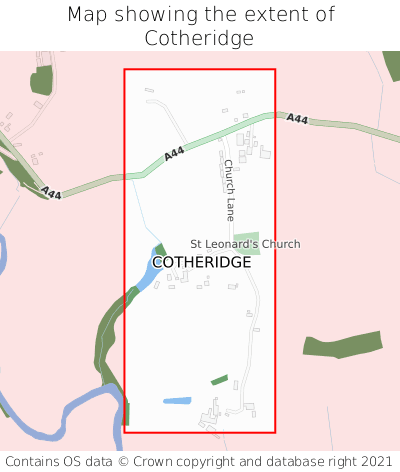 Map showing extent of Cotheridge as bounding box