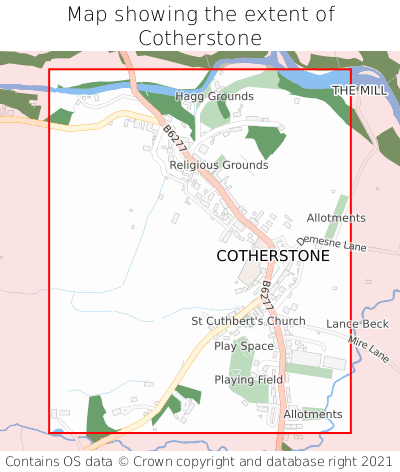 Map showing extent of Cotherstone as bounding box