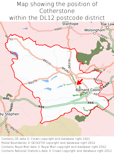 Map showing location of Cotherstone within DL12