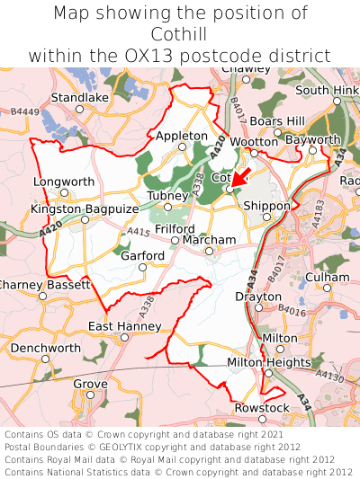 Map showing location of Cothill within OX13