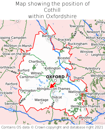 Map showing location of Cothill within Oxfordshire