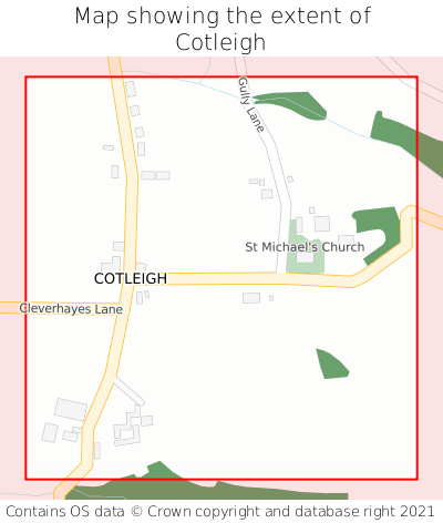 Map showing extent of Cotleigh as bounding box