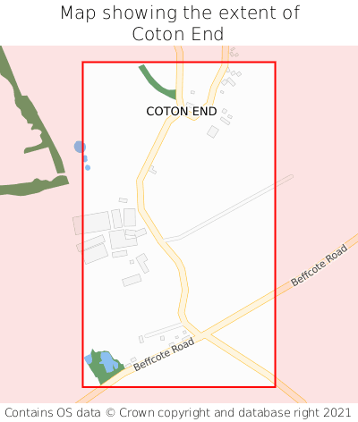 Map showing extent of Coton End as bounding box
