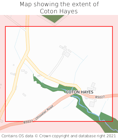 Map showing extent of Coton Hayes as bounding box