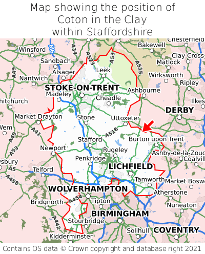 Map showing location of Coton in the Clay within Staffordshire