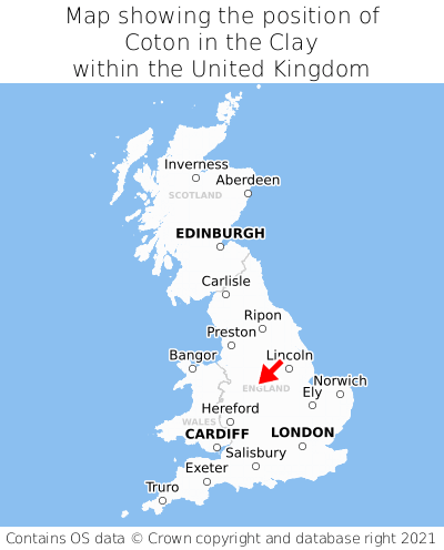 Map showing location of Coton in the Clay within the UK