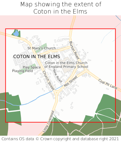 Map showing extent of Coton in the Elms as bounding box