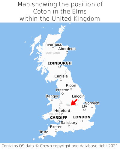 Map showing location of Coton in the Elms within the UK