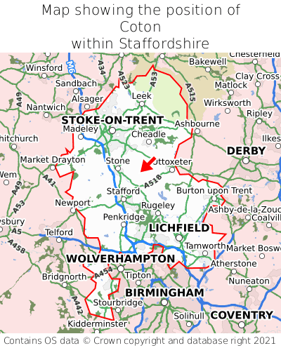 Map showing location of Coton within Staffordshire